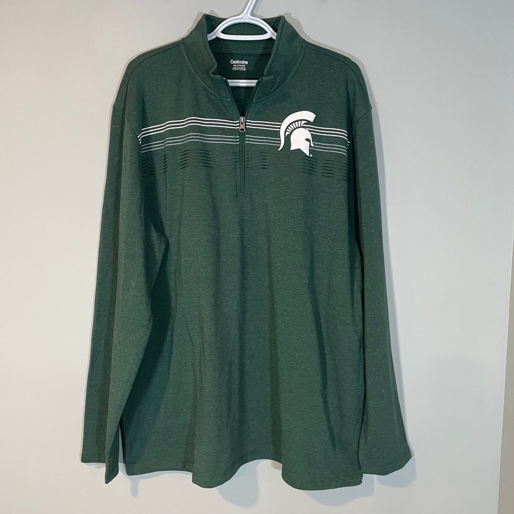Captivating Michigan State Spartans Mens 2XL Green Quarter Zip Pullover Logo